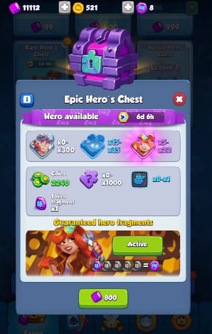 Epic Hero's Chest rush royale,crystals