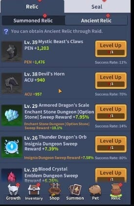 relics to upgrade attacks